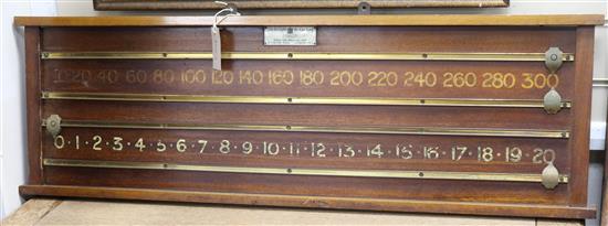 A Thurston & Co mahogany billiards / snooker scoreboard
